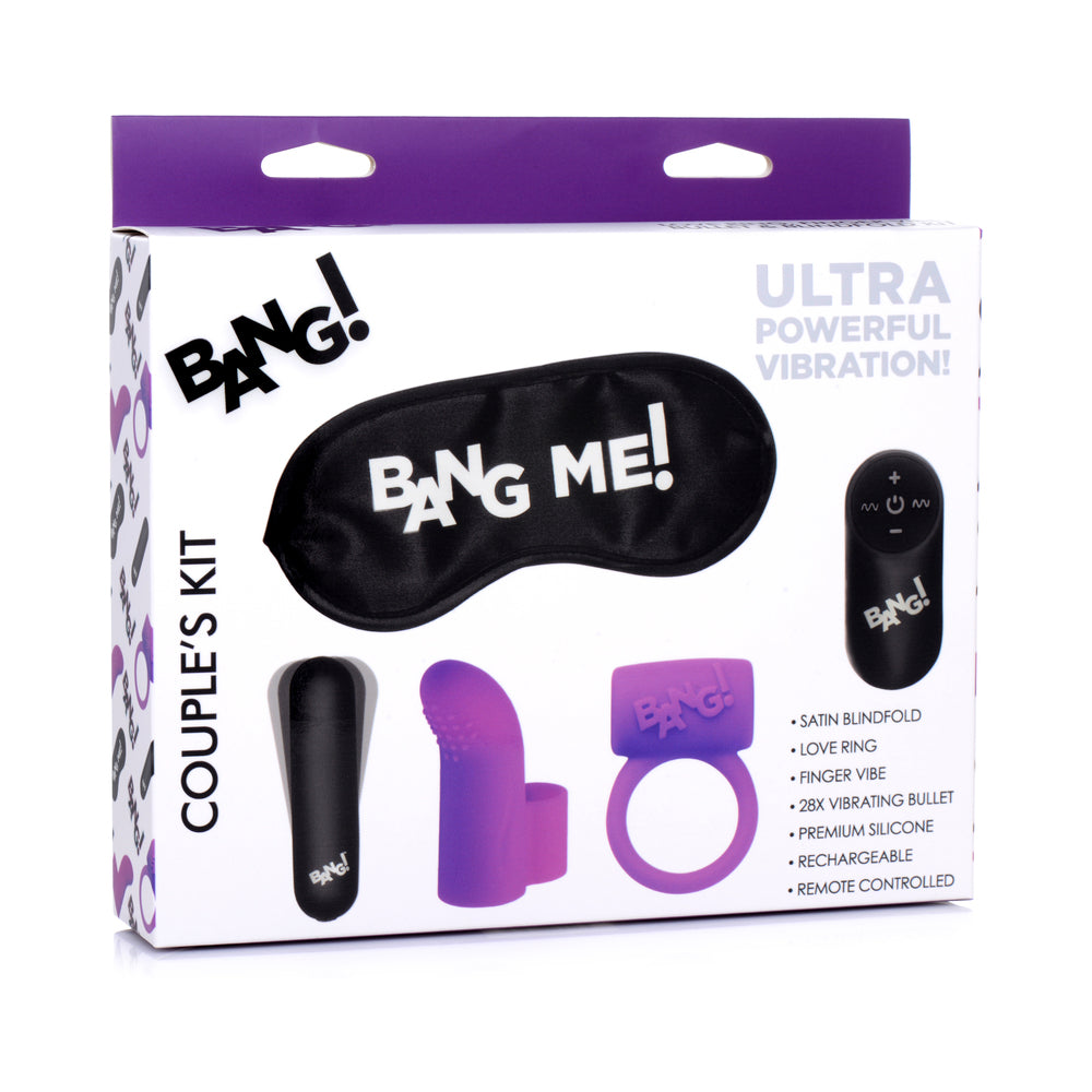 BANG! Couple's Love Ring, Finger Vibe, Bullet & Blindfold Kit Purple-0