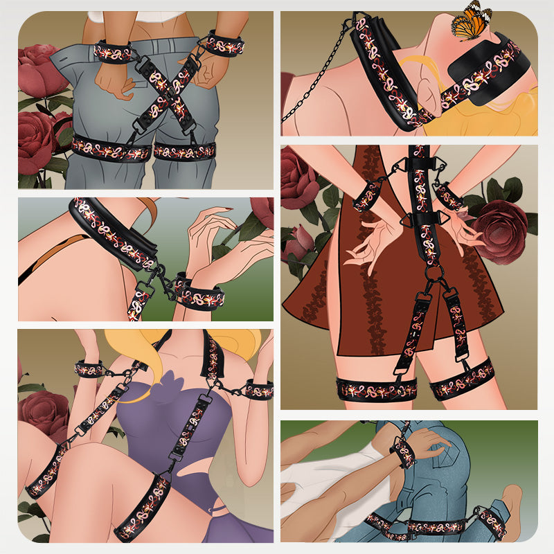 LOCKINK Flowering Serpent Leather Bondage Restraint Set